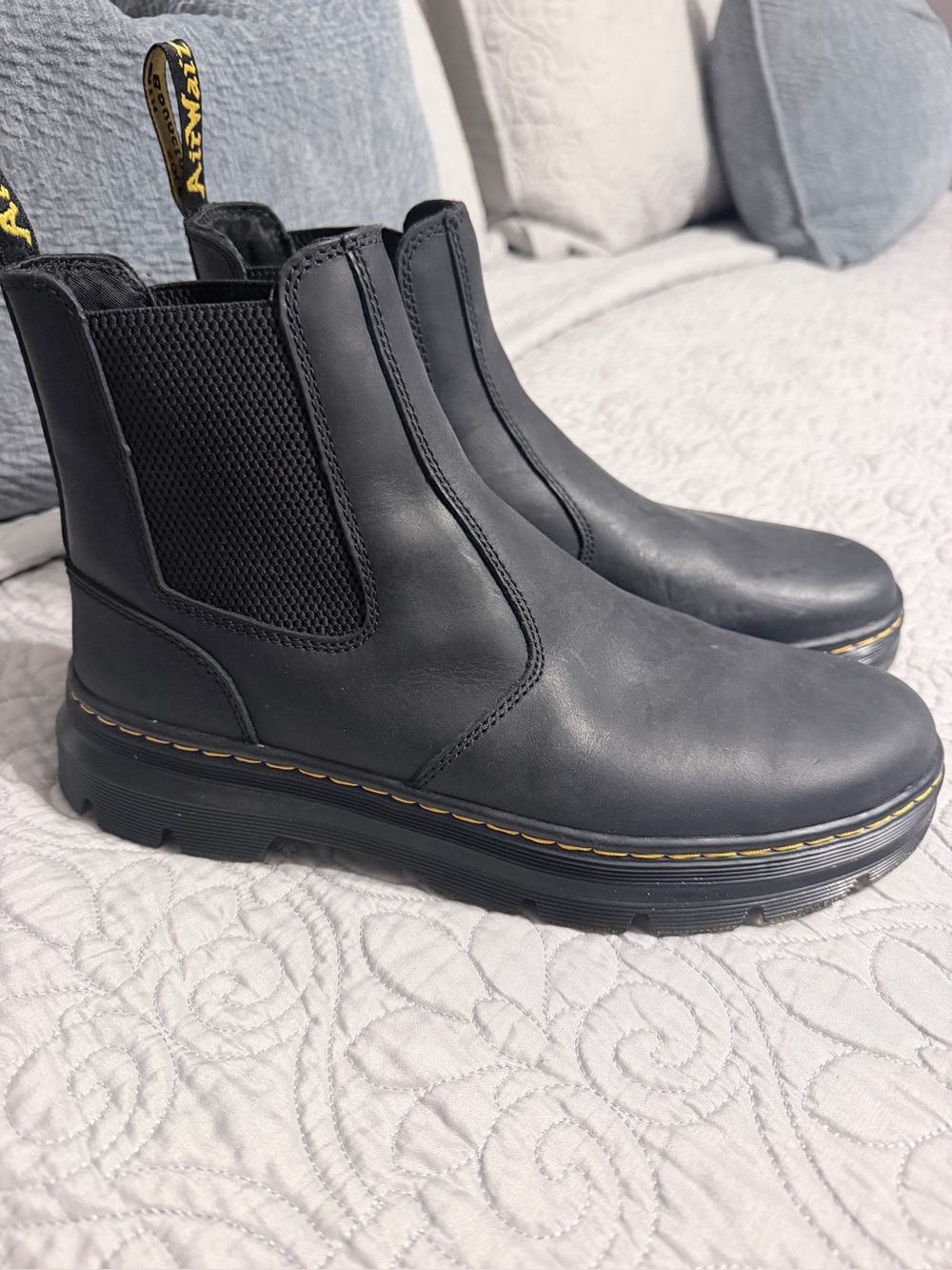 Dr. Martens Black Chelsea Boots with Yellow Stitching